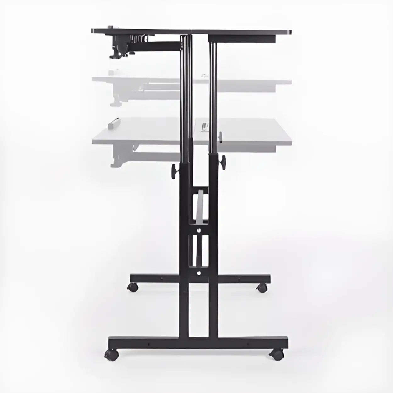 Black Wood T-Shape Computer Desk with Casters