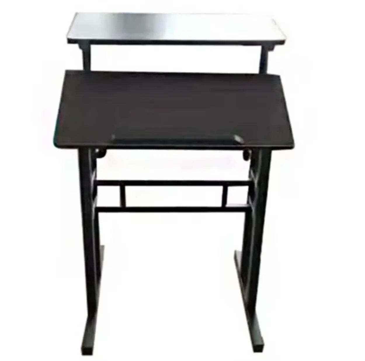Black Wood T-Shape Computer Desk with Casters