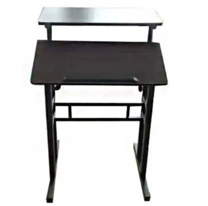 Black Wood T-Shape Computer Desk with Casters