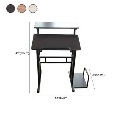 Black Wood T-Shape Computer Desk with Casters