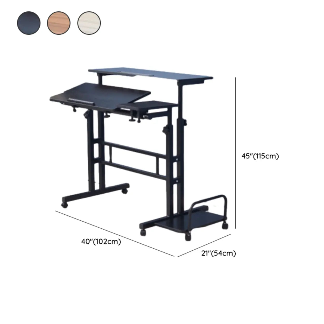 Black Wood T-Shape Computer Desk with Casters