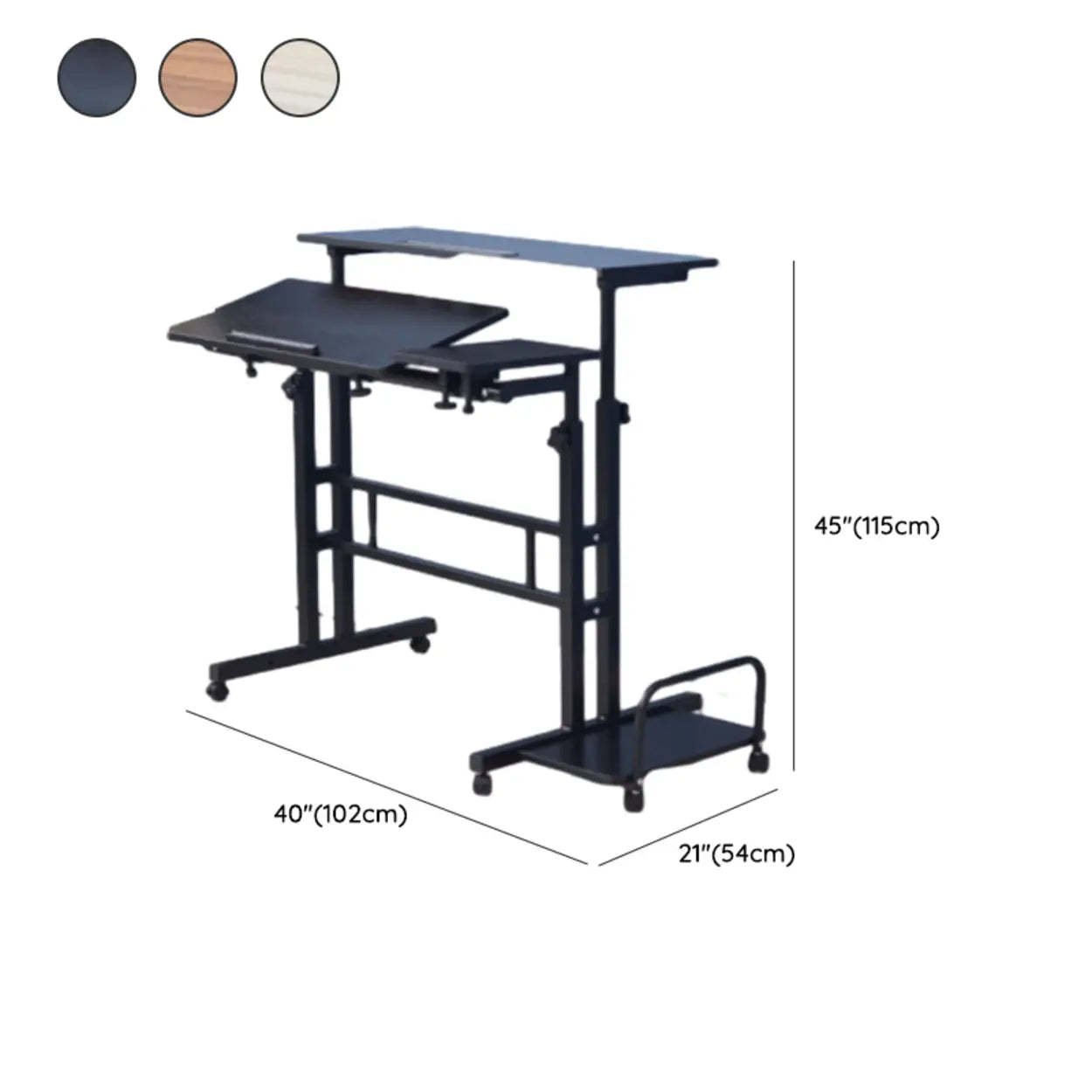 Black Wood T-Shape Computer Desk with Casters