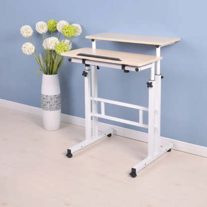 Black Wood T-Shape Computer Desk with Casters — Without Chairs / Brown