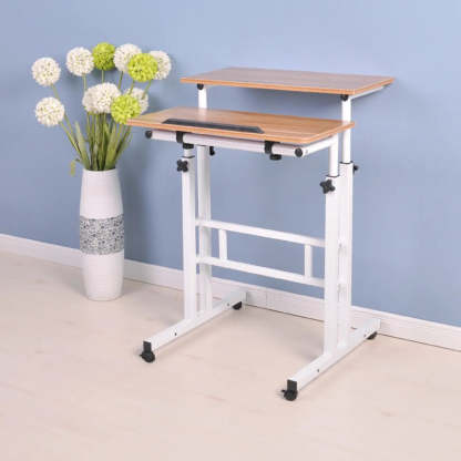 Black Wood T-Shape Computer Desk with Casters — Without Chairs / White Maple