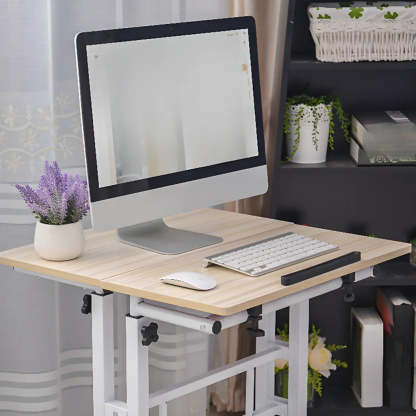Black Wood T-Shape Computer Desk with Casters — Without Chairs / Brown