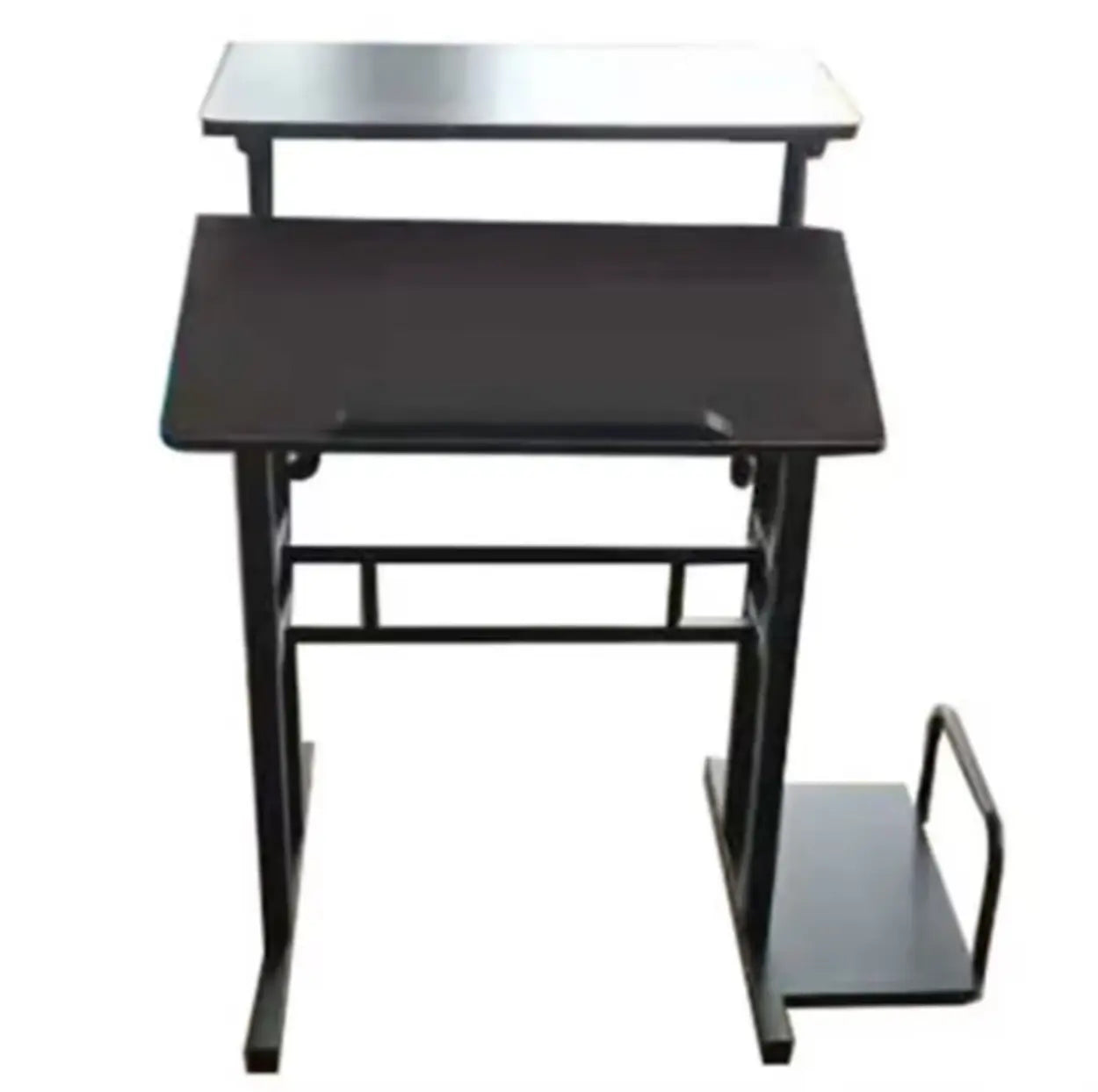Black Wood T-Shape Computer Desk with Casters — Without Chairs / Brown