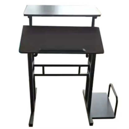 Black Wood T-Shape Computer Desk with Casters — Without Chairs / Brown