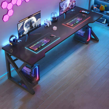 Black Wood Gaming Desk with Trestle Base