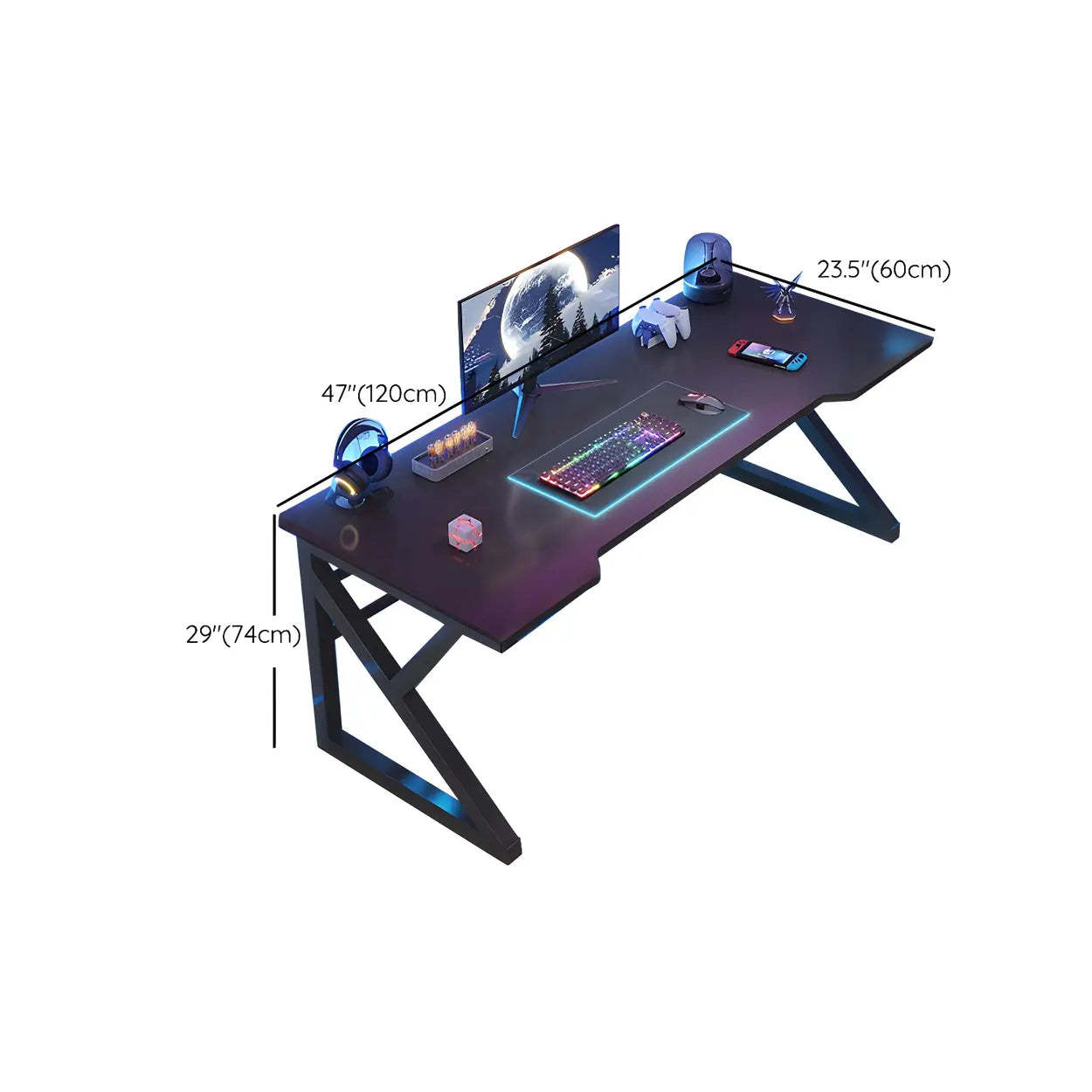 Black Wood Gaming Desk with Trestle Base