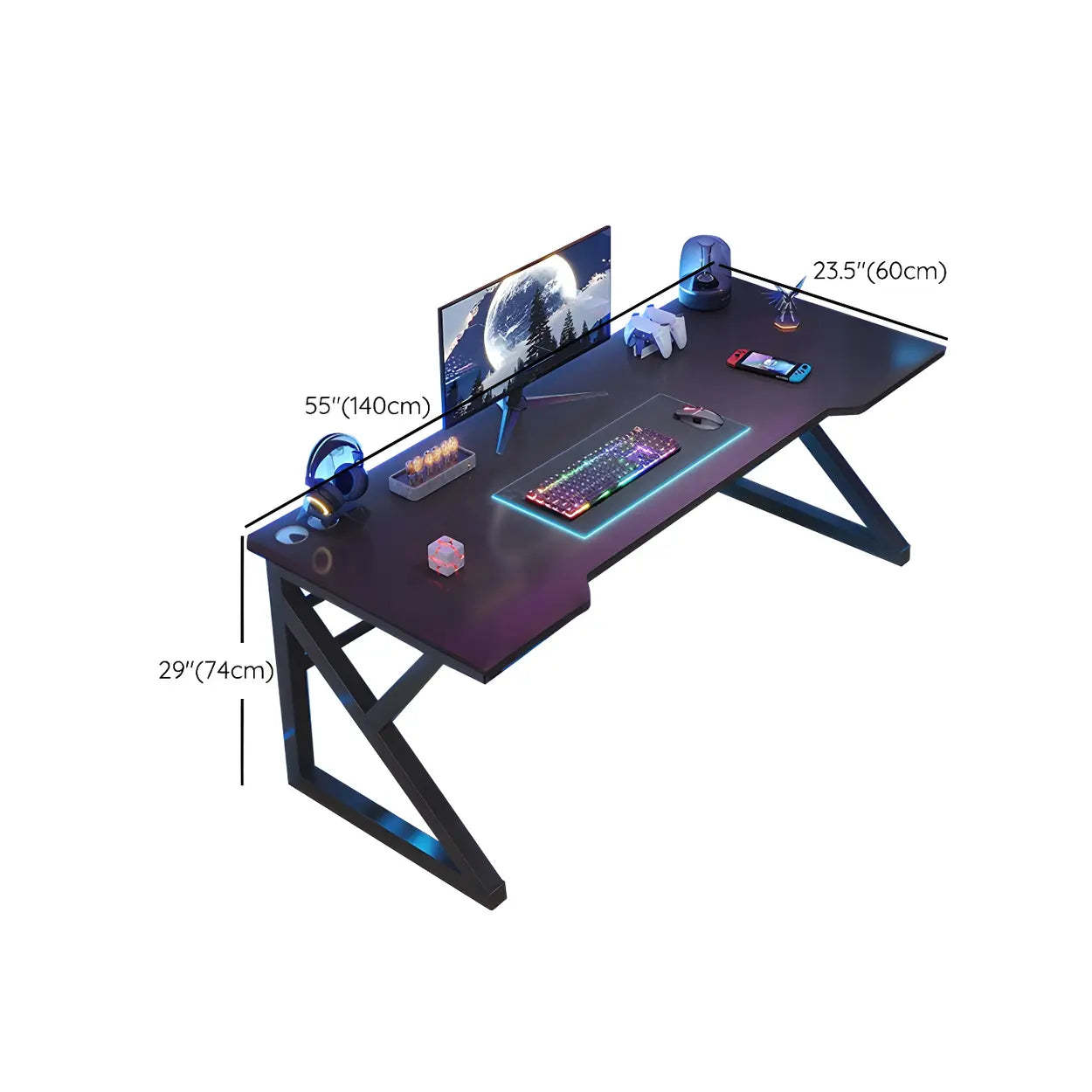 Black Wood Gaming Desk with Trestle Base
