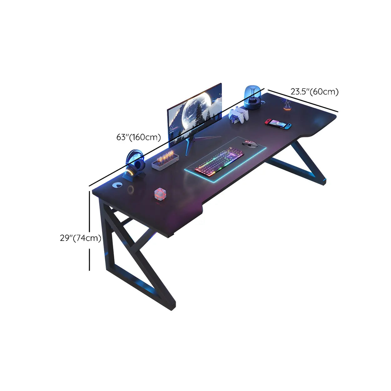 Black Wood Gaming Desk with Trestle Base