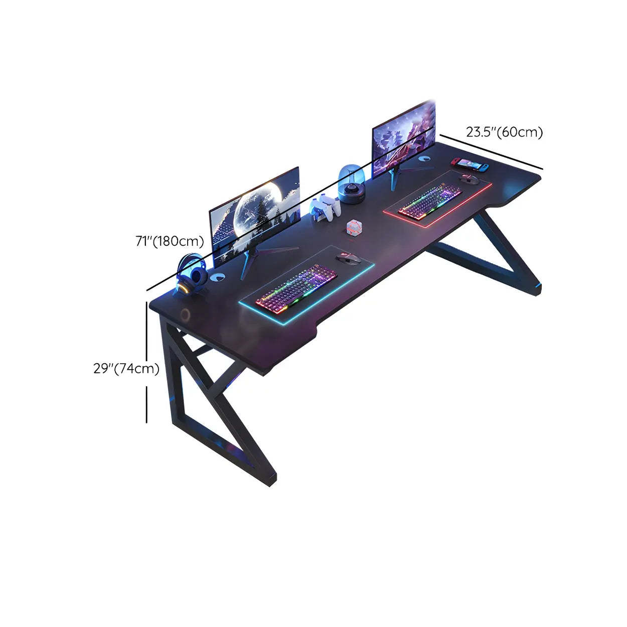 Black Wood Gaming Desk with Trestle Base