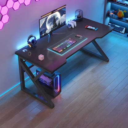 Black Wood Gaming Desk with Trestle Base — Table Only