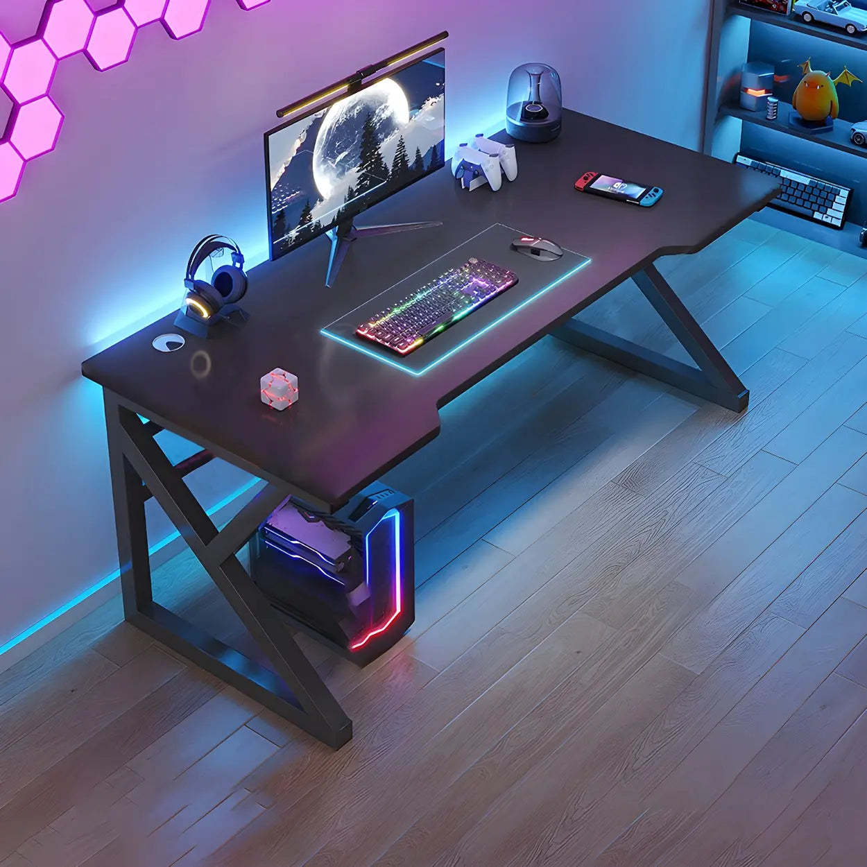 Base gaming wood desks for bedroom — 39.4" L x 23.6" W x 29.1" H