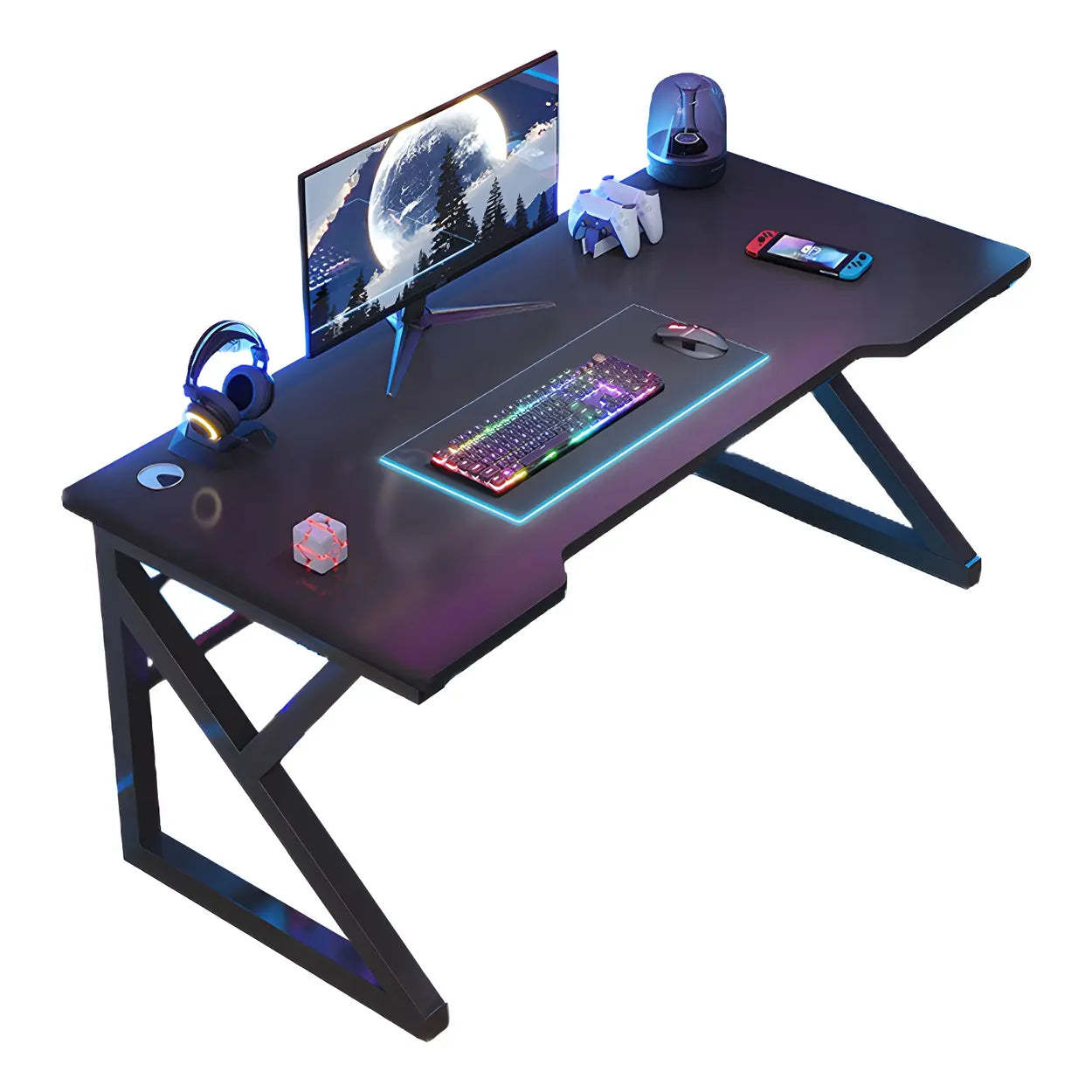Black Wood Gaming Desk with Trestle Base — Table Only