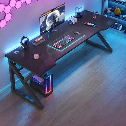 Black Wood Gaming Desk with Trestle Base