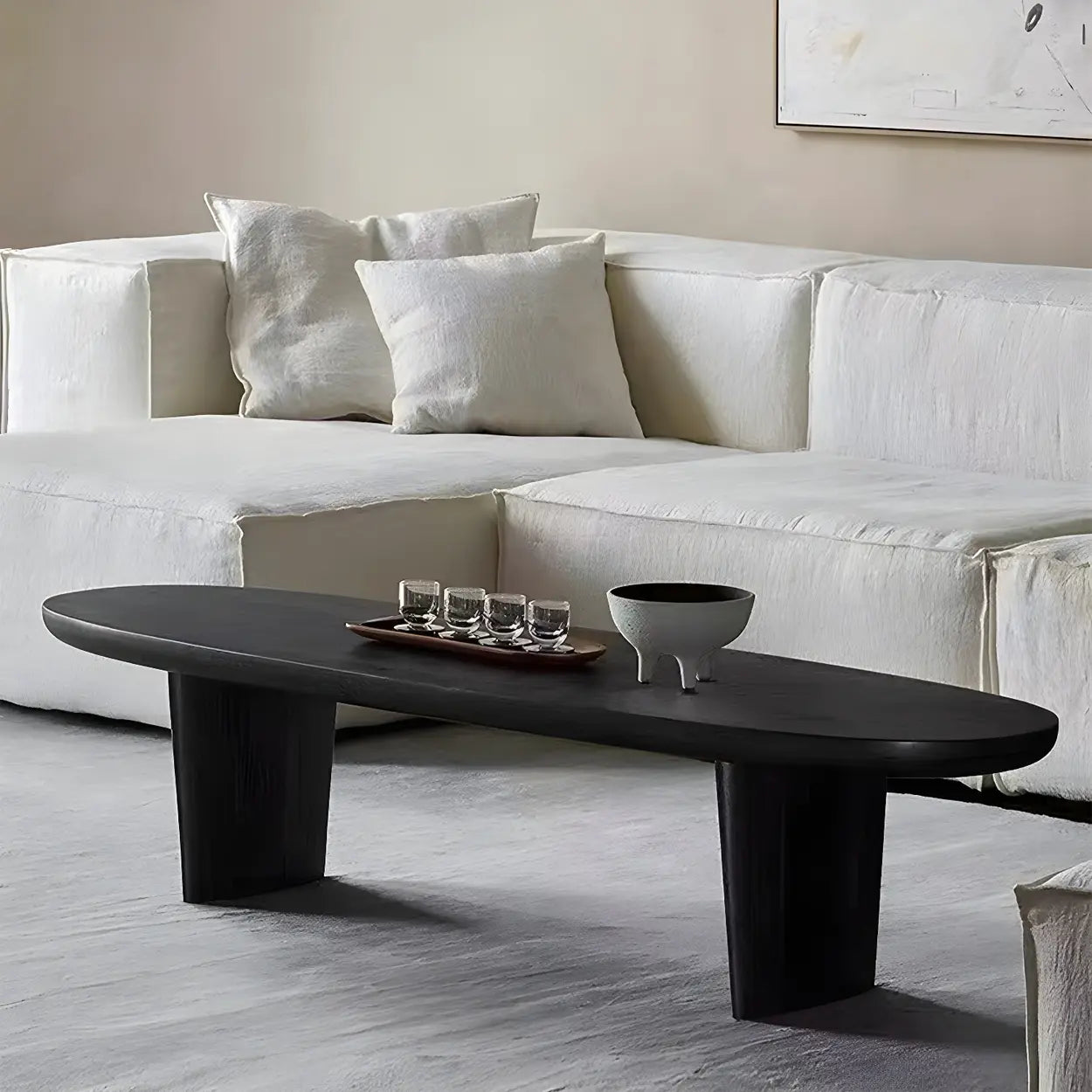 Black Wood Oval Double-Pedestal Coffee Table