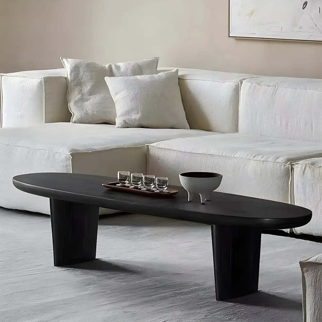 Black Wood Oval Double-Pedestal Coffee Table
