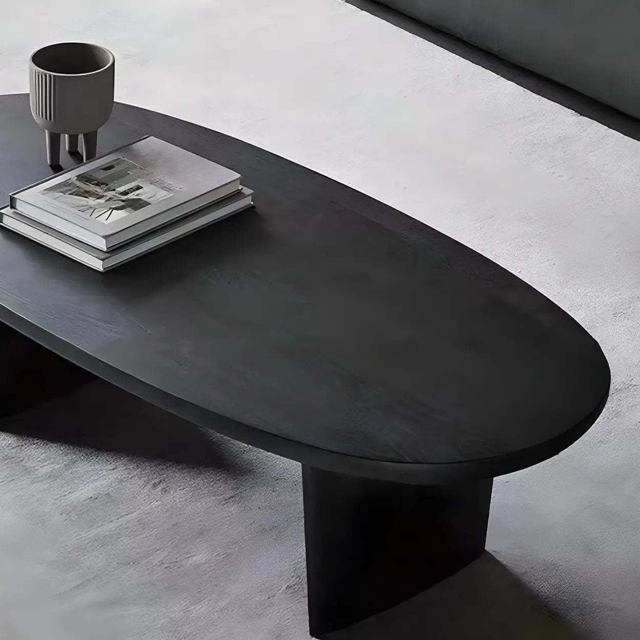 Black Wood Oval Double-Pedestal Coffee Table