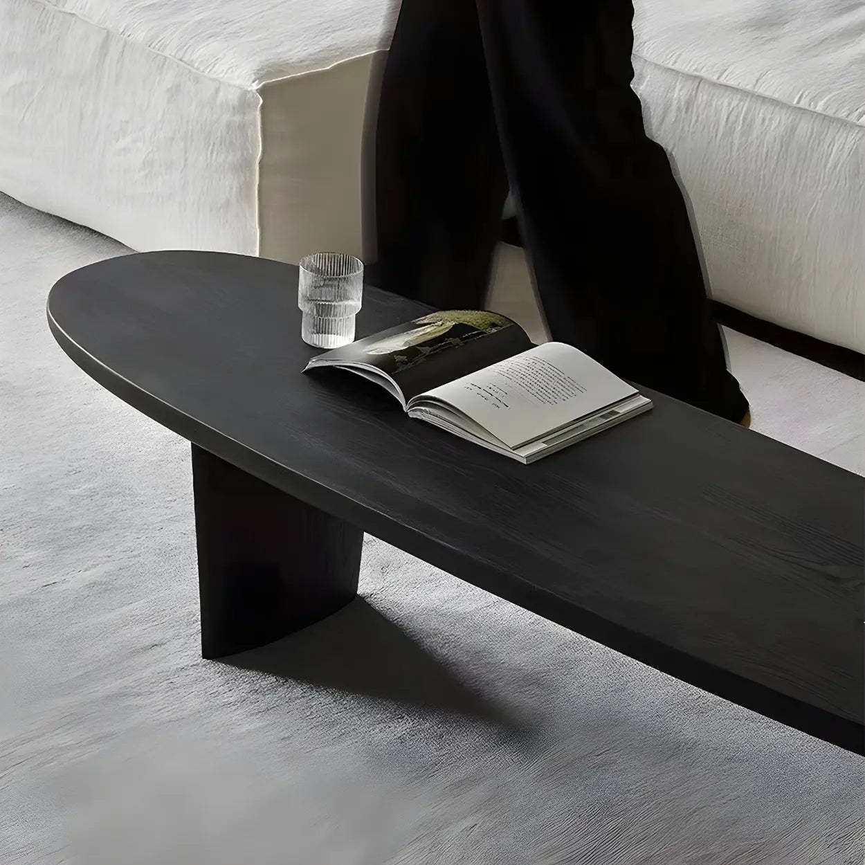 Black Wood Oval Double-Pedestal Coffee Table