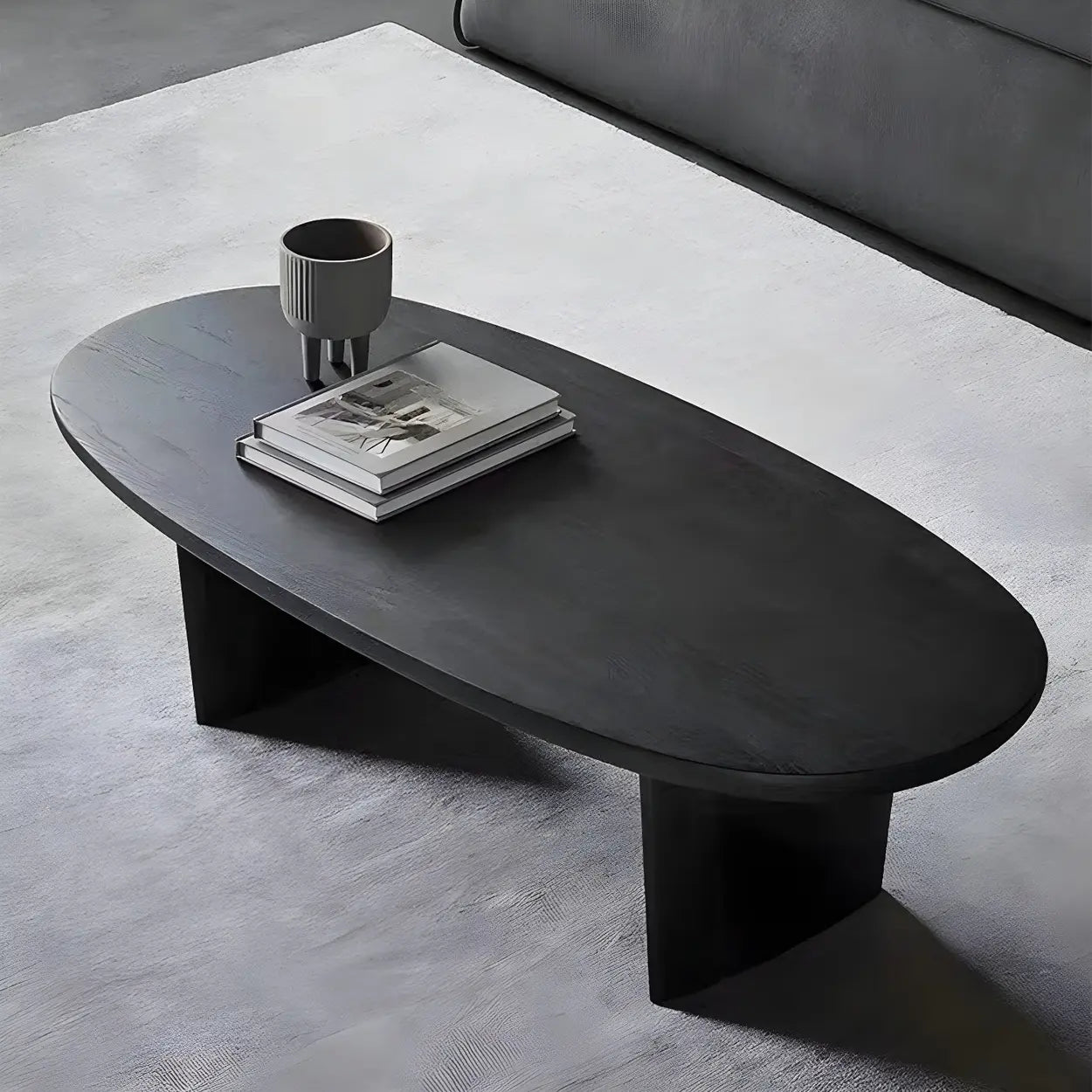 Black Wood Oval Double-Pedestal Coffee Table