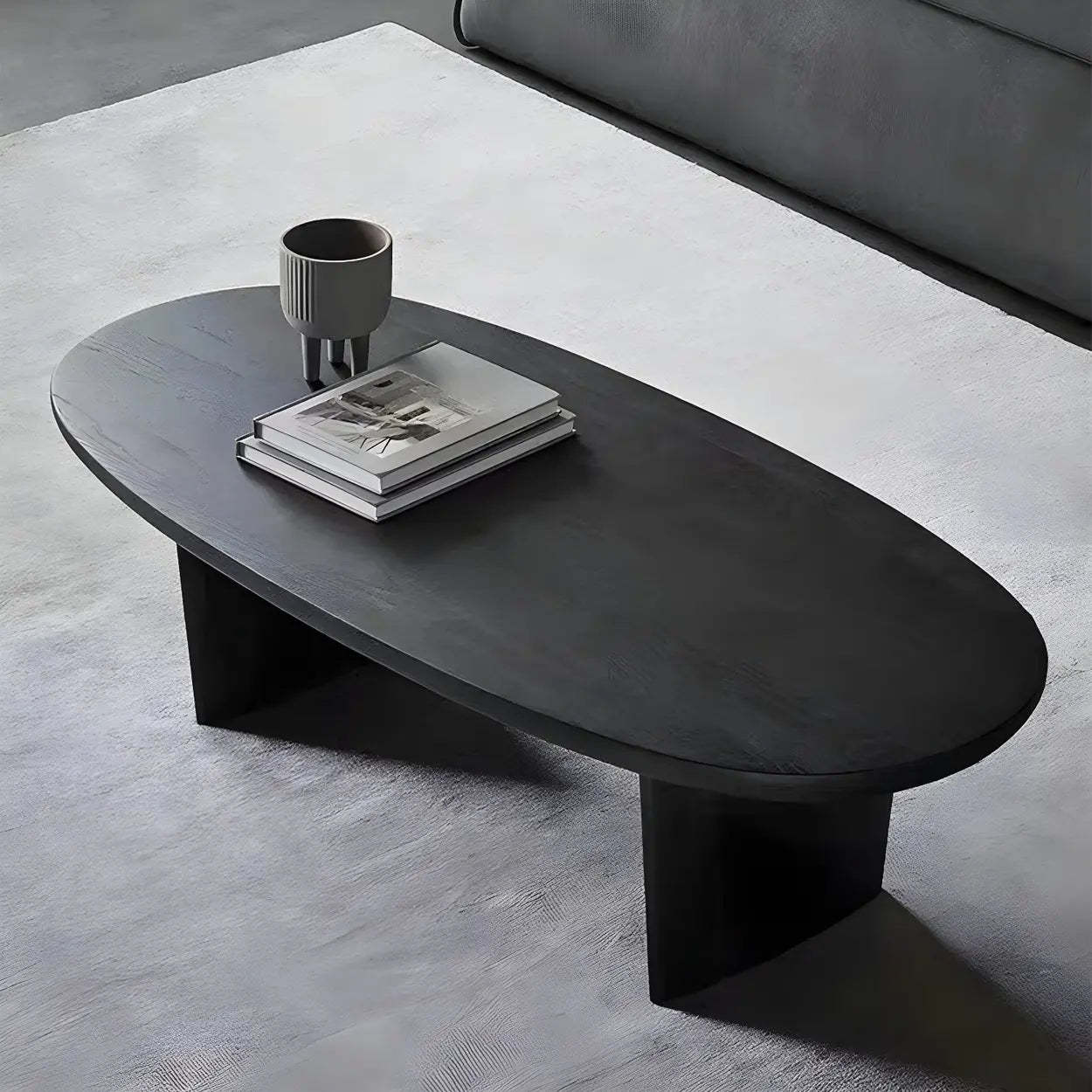 Lighom modern double-pedestal oval wood coffee tables — 47" L x 24" W x 16" H