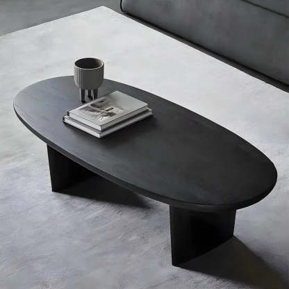 Black Wood Oval Double-Pedestal Coffee Table