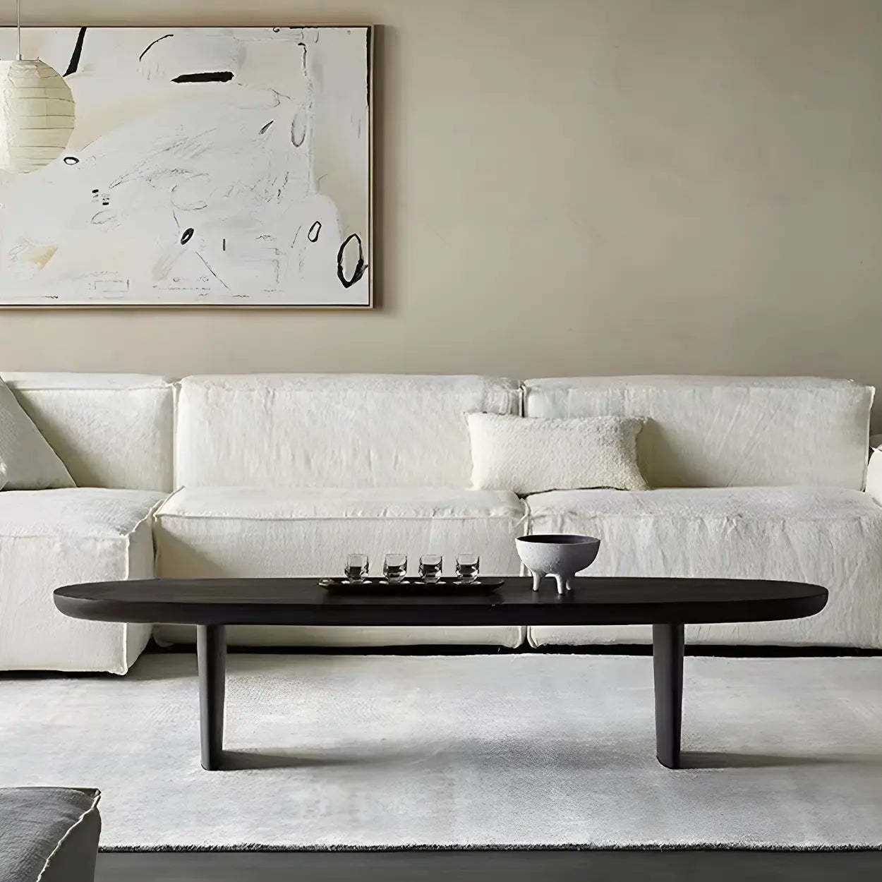 Black Wood Oval Double-Pedestal Coffee Table
