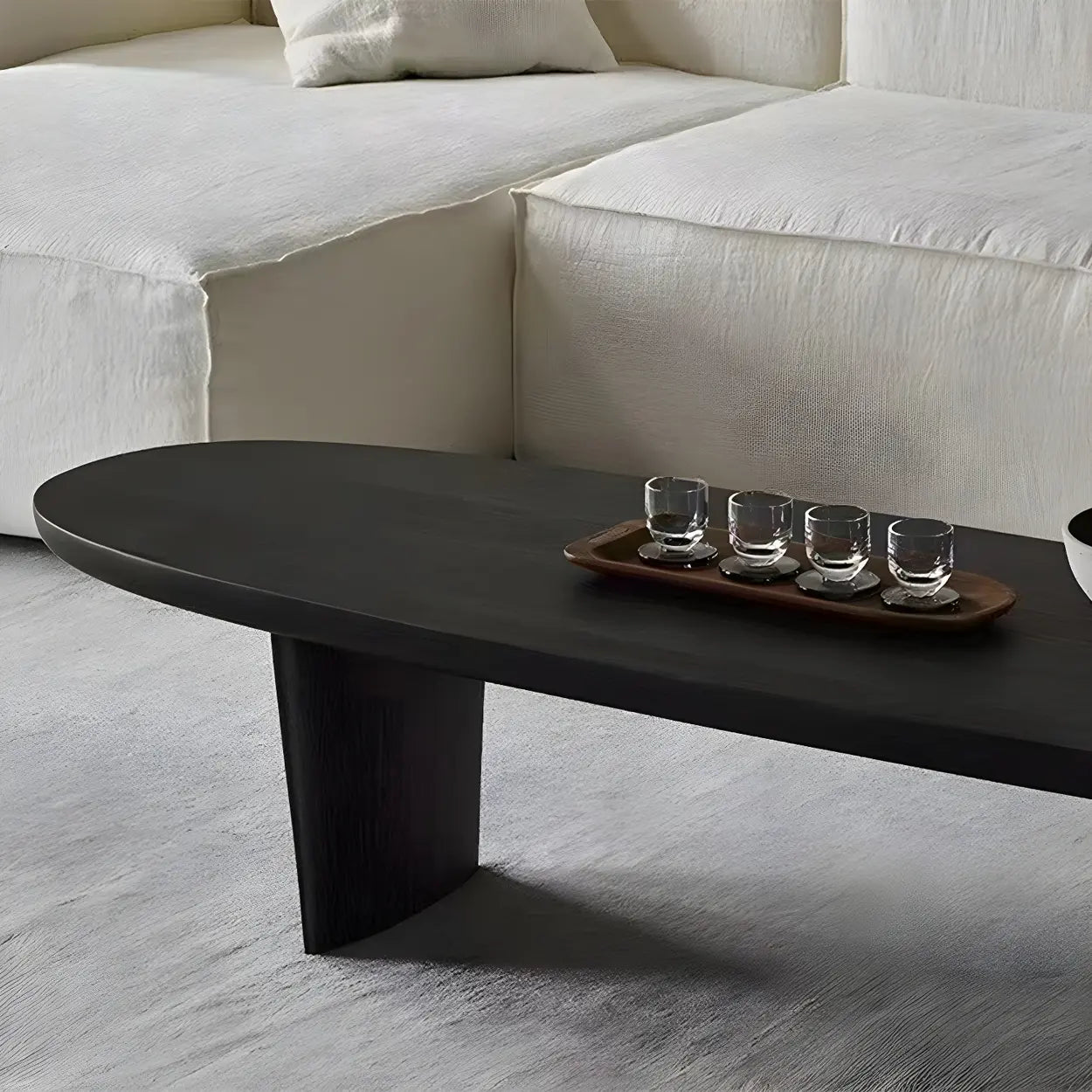 Black Wood Oval Double-Pedestal Coffee Table