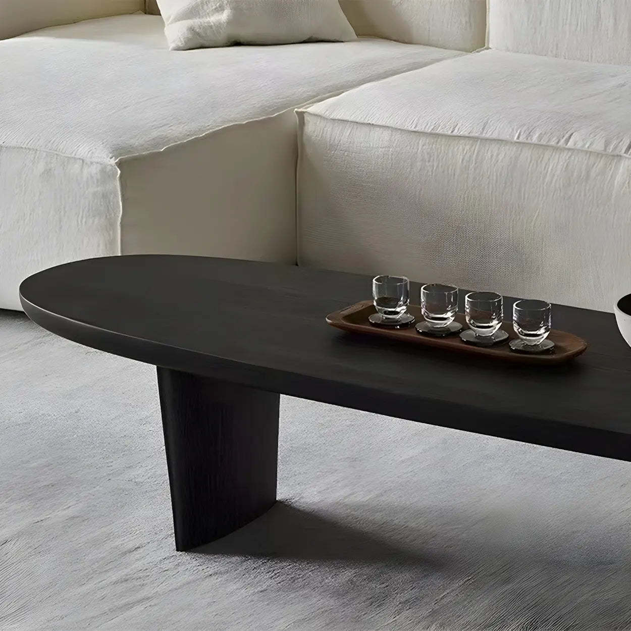 Black Wood Oval Double-Pedestal Coffee Table