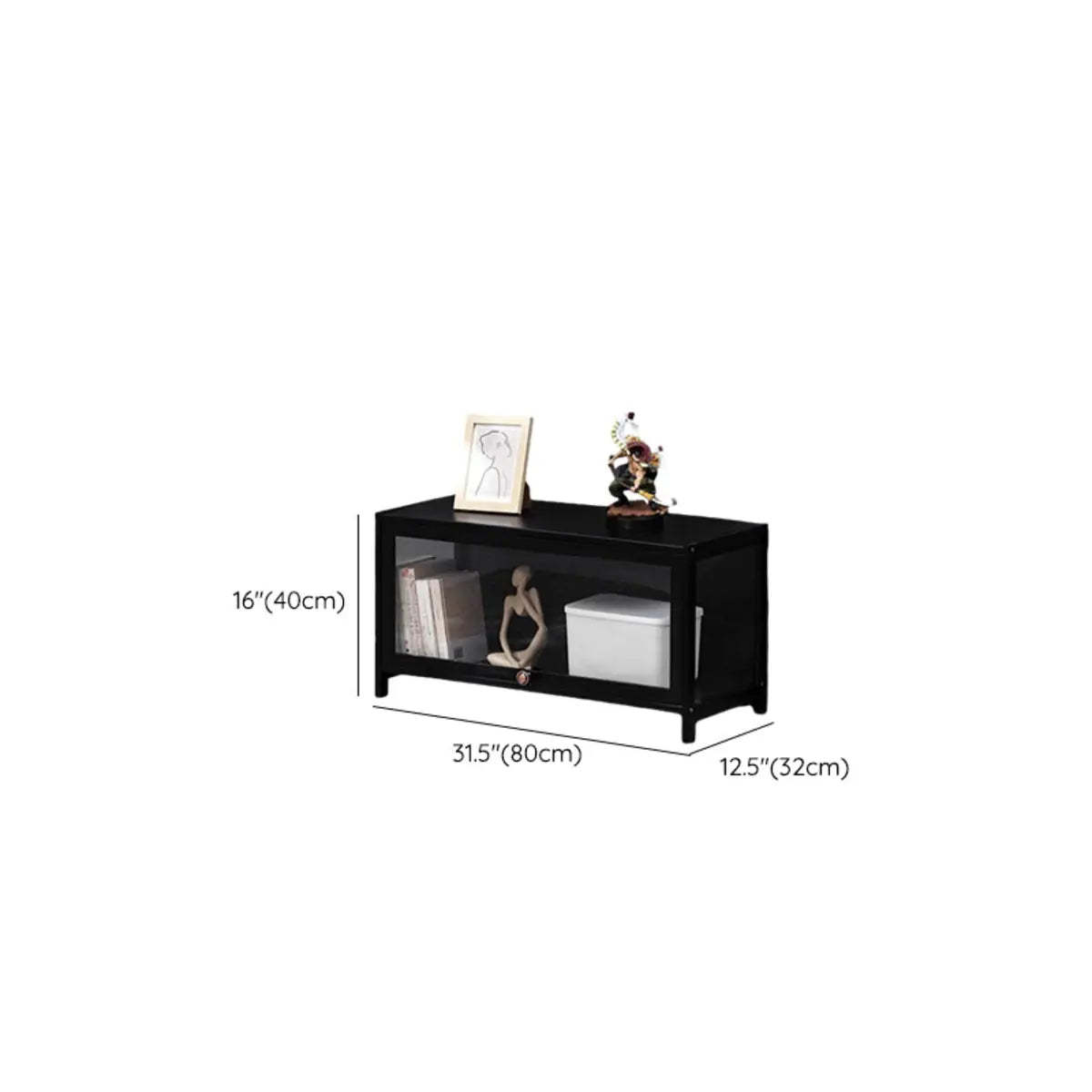 Black Wood Rectangle Display TV Stand with Cabinet