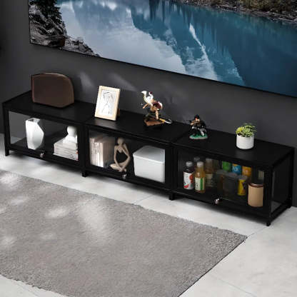 Black Wood Rectangle Display TV Stand with Cabinet