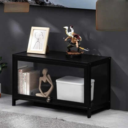 Black Wood Rectangle Display TV Stand with Cabinet