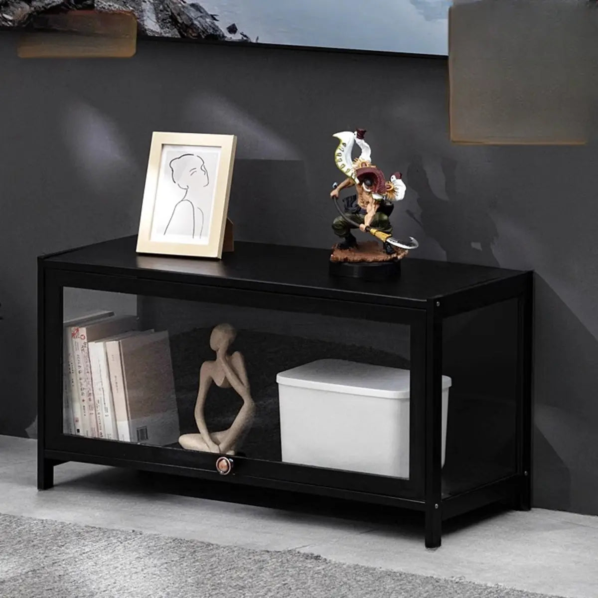 Black Wood Rectangle Display TV Stand with Cabinet