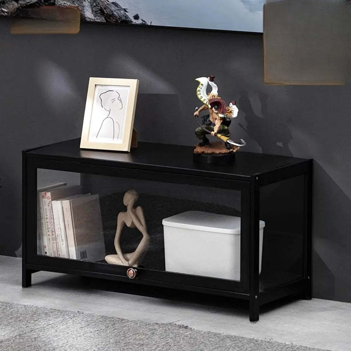 Modern stand rectangle black wood tv stands, Lighom — 31.5" L x 12.6" W x 15.7" H