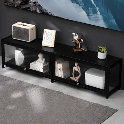 Black Wood Rectangle Display TV Stand with Cabinet