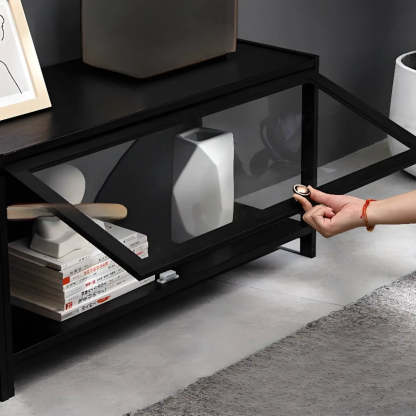 Black Wood Rectangle Display TV Stand with Cabinet