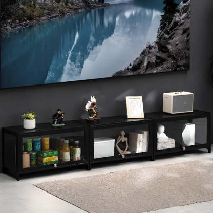 Black Wood Rectangle Display TV Stand with Cabinet