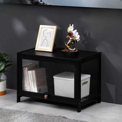 Black Wood Rectangle Display TV Stand with Cabinet