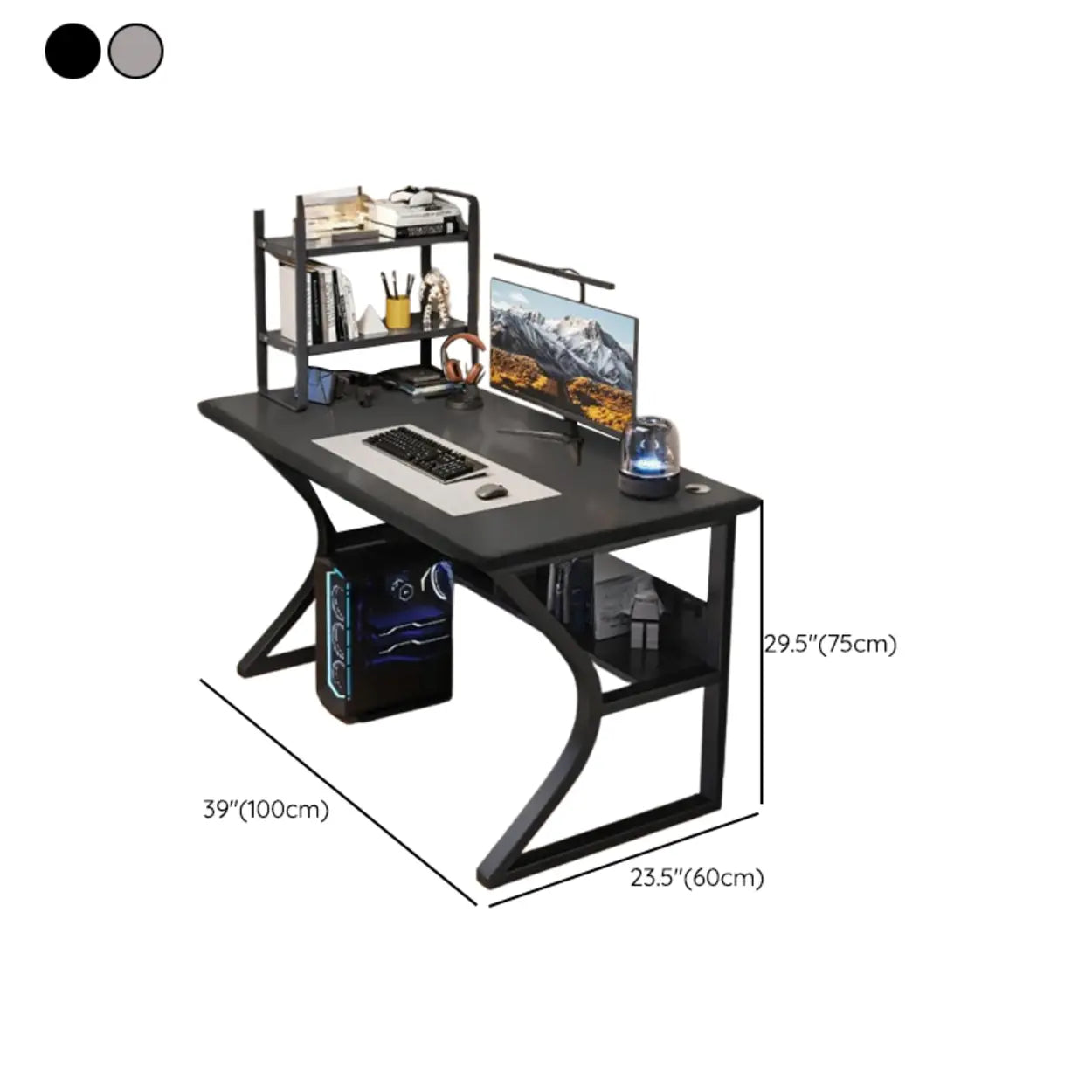 Black Wood Rectangular Computer Desk with Shelves