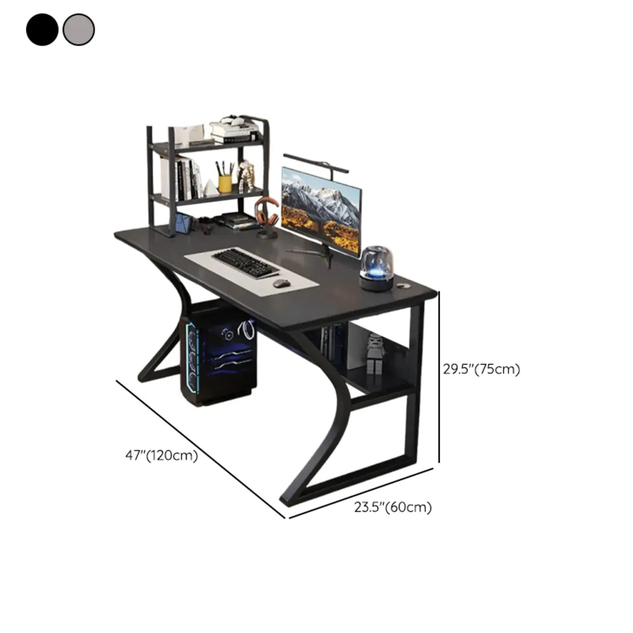 Black Wood Rectangular Computer Desk with Shelves