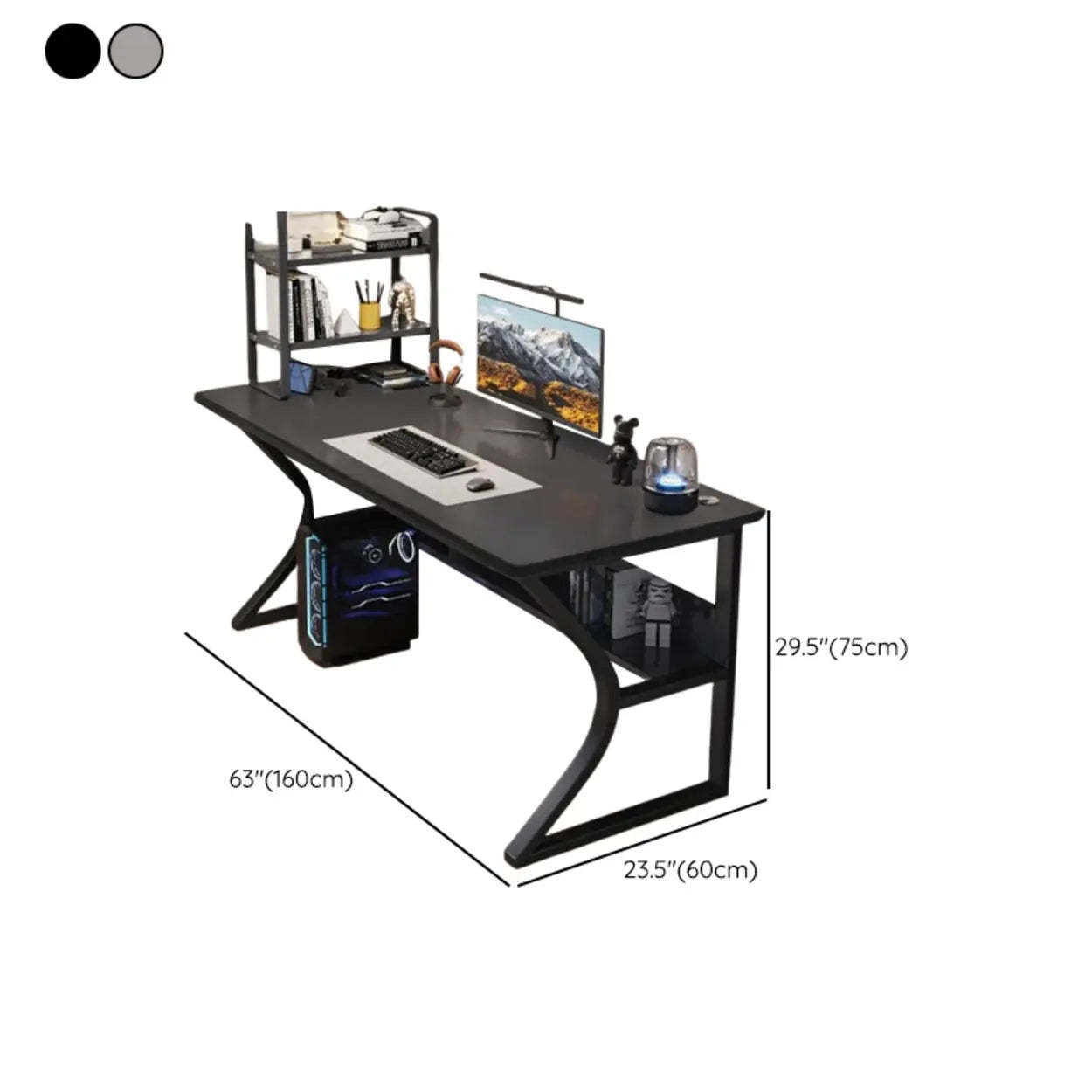 Black Wood Rectangular Computer Desk with Shelves