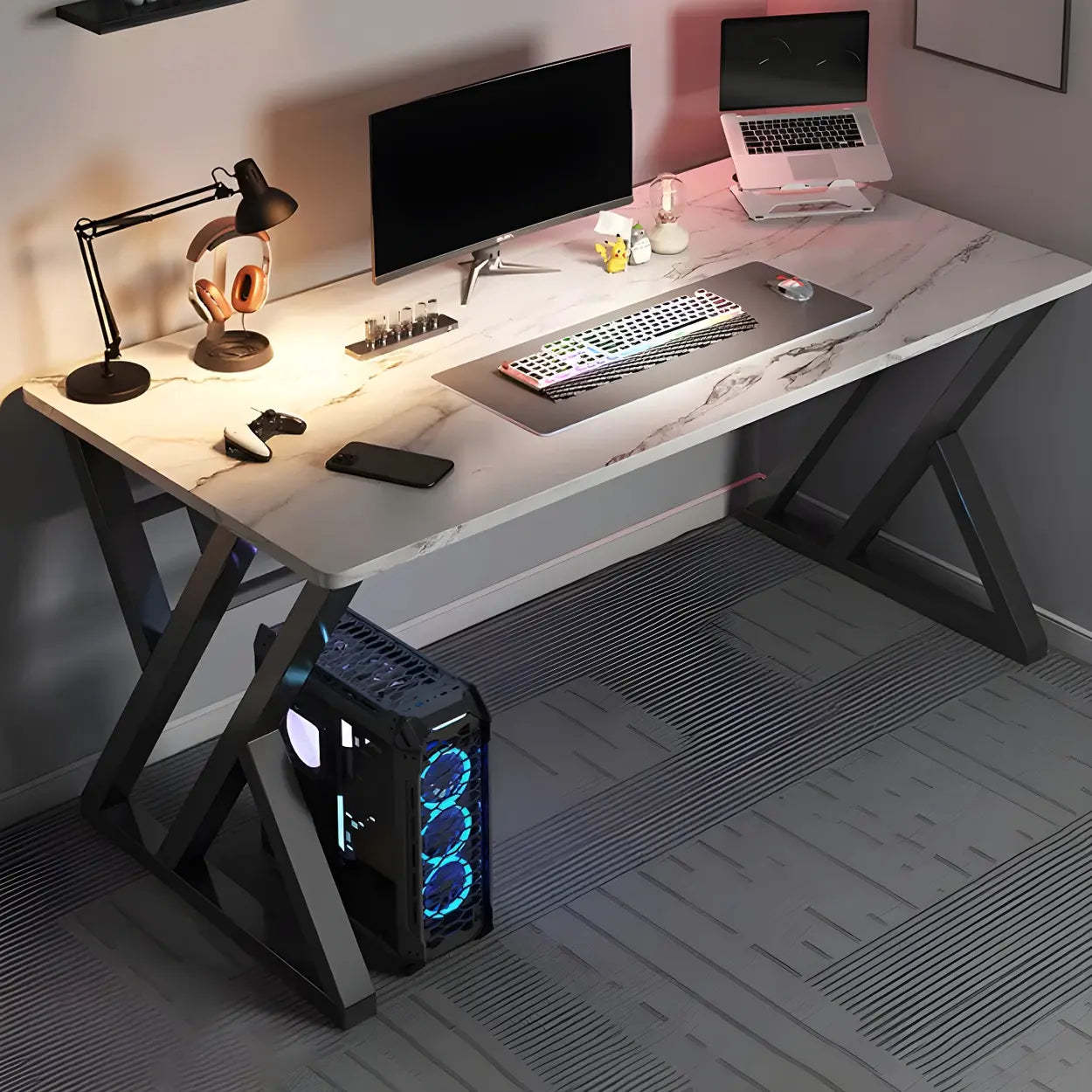 Rectangular Wood Computer Desk with Steel Base