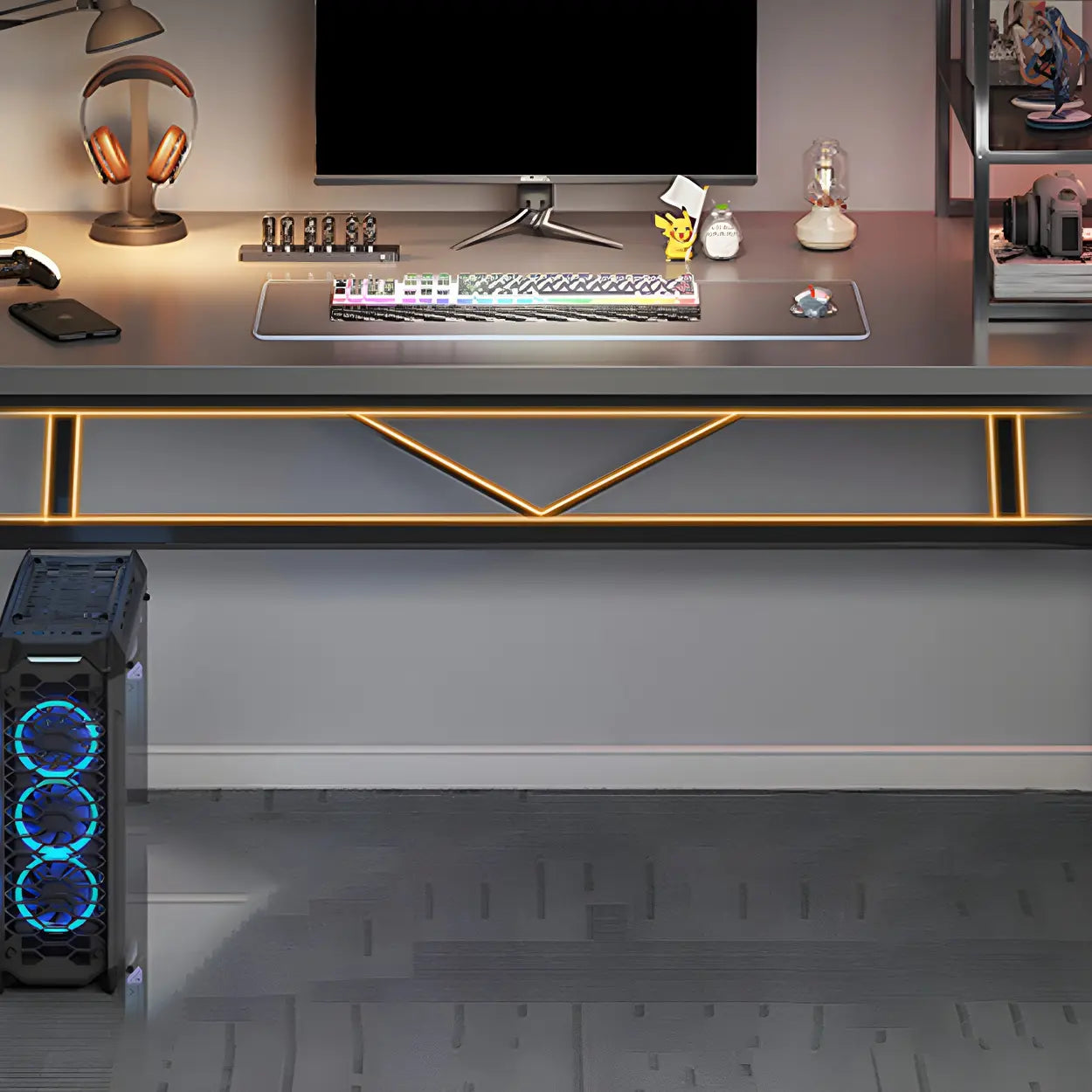 Rectangular Wood Computer Desk with Steel Base