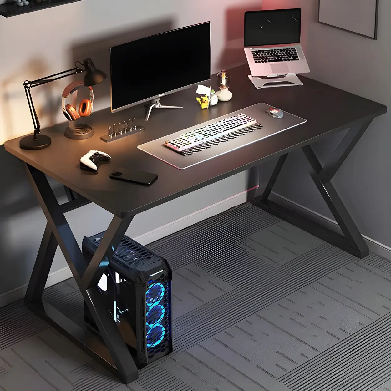 Rectangular Wood Computer Desk with Steel Base