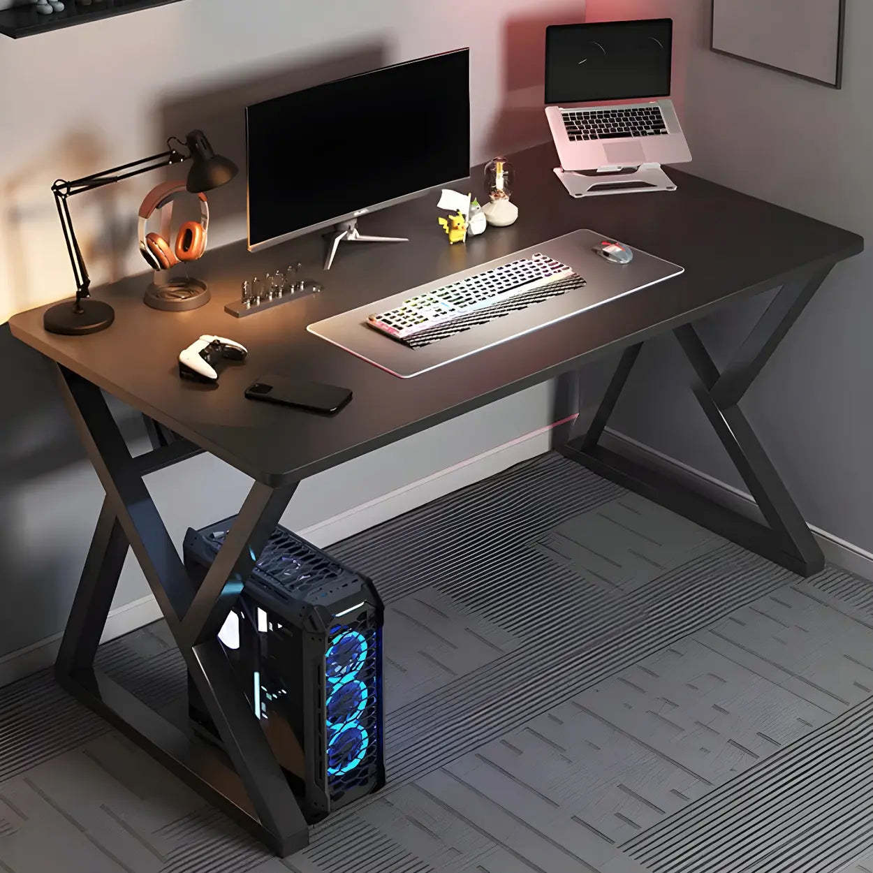 Rectangular Wood Computer Desk with Steel Base