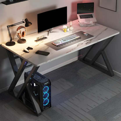 Rectangular Wood Computer Desk with Steel Base — Black / Without Chairs