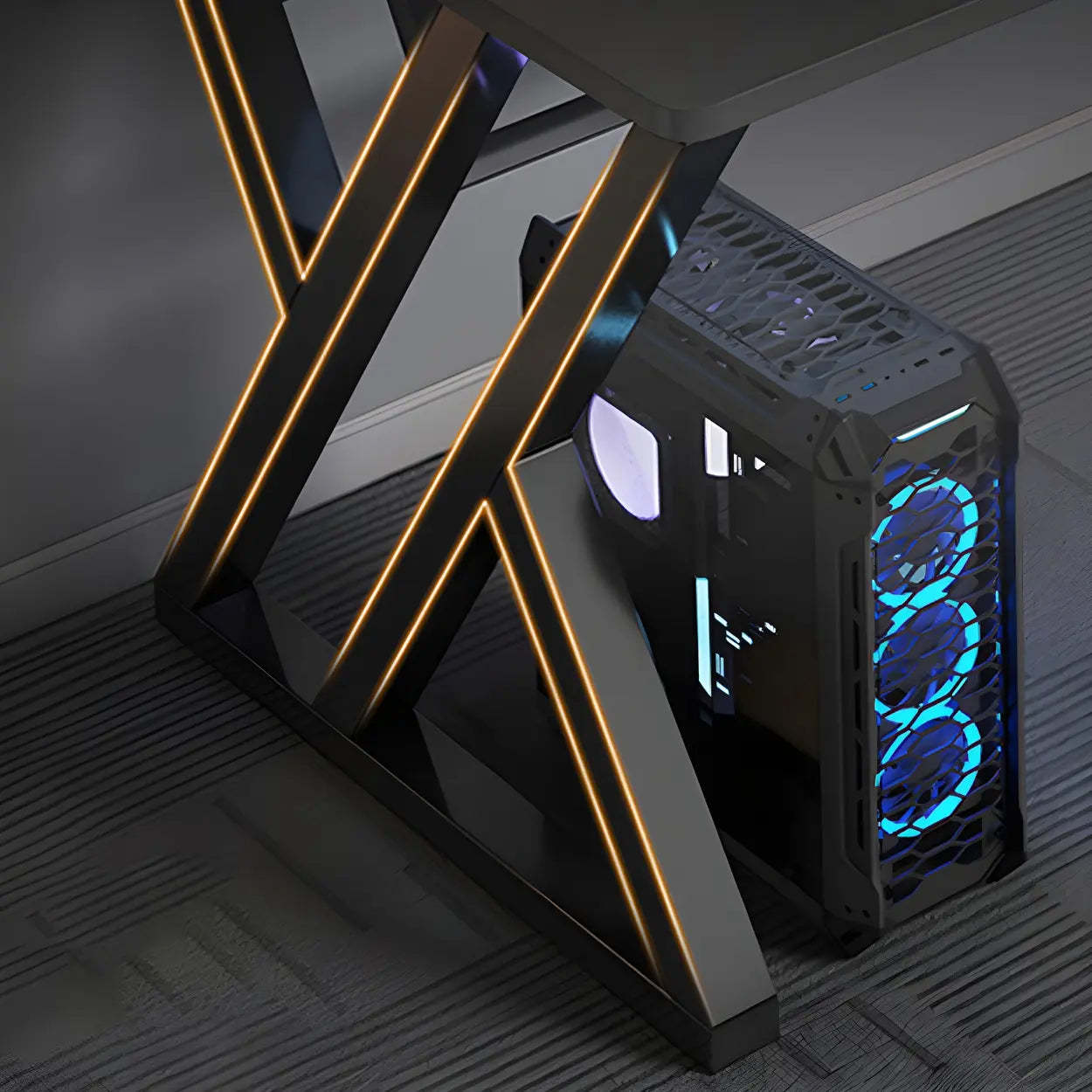 Rectangular Wood Computer Desk with Steel Base