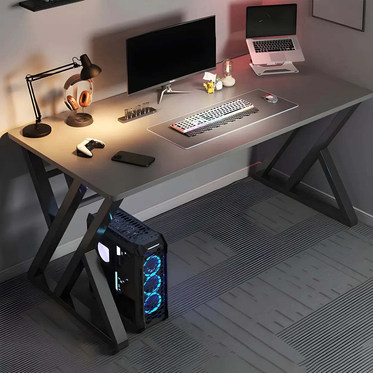 Rectangular Wood Computer Desk with Steel Base