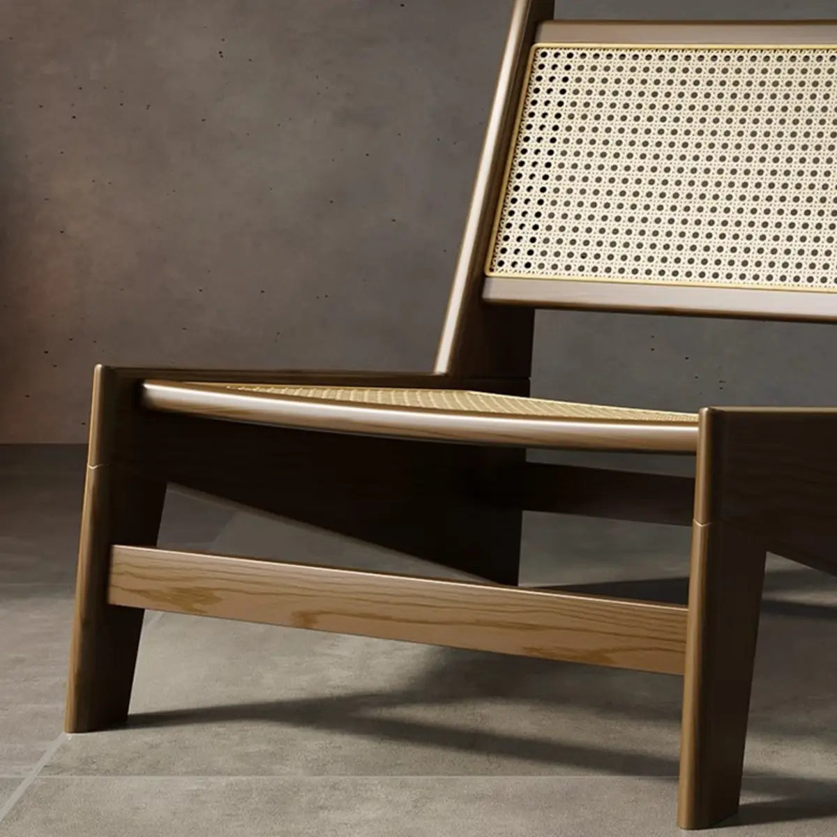 Black Woven-Back Wood Frame Armless Lounge Chair